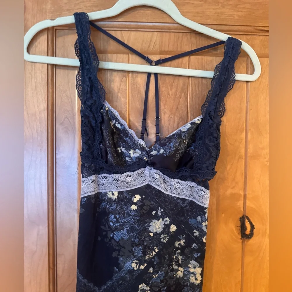 Free People Navy Floral Lace-Trim Maxi Dress